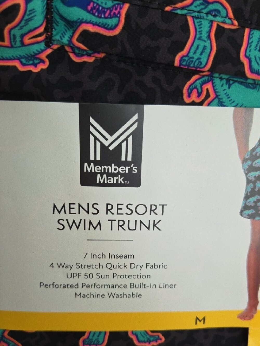 Member's Mark NWT Men’s Resort Swim Trunks - Black with Teal Dino Print (M) - Picture 2 of 6